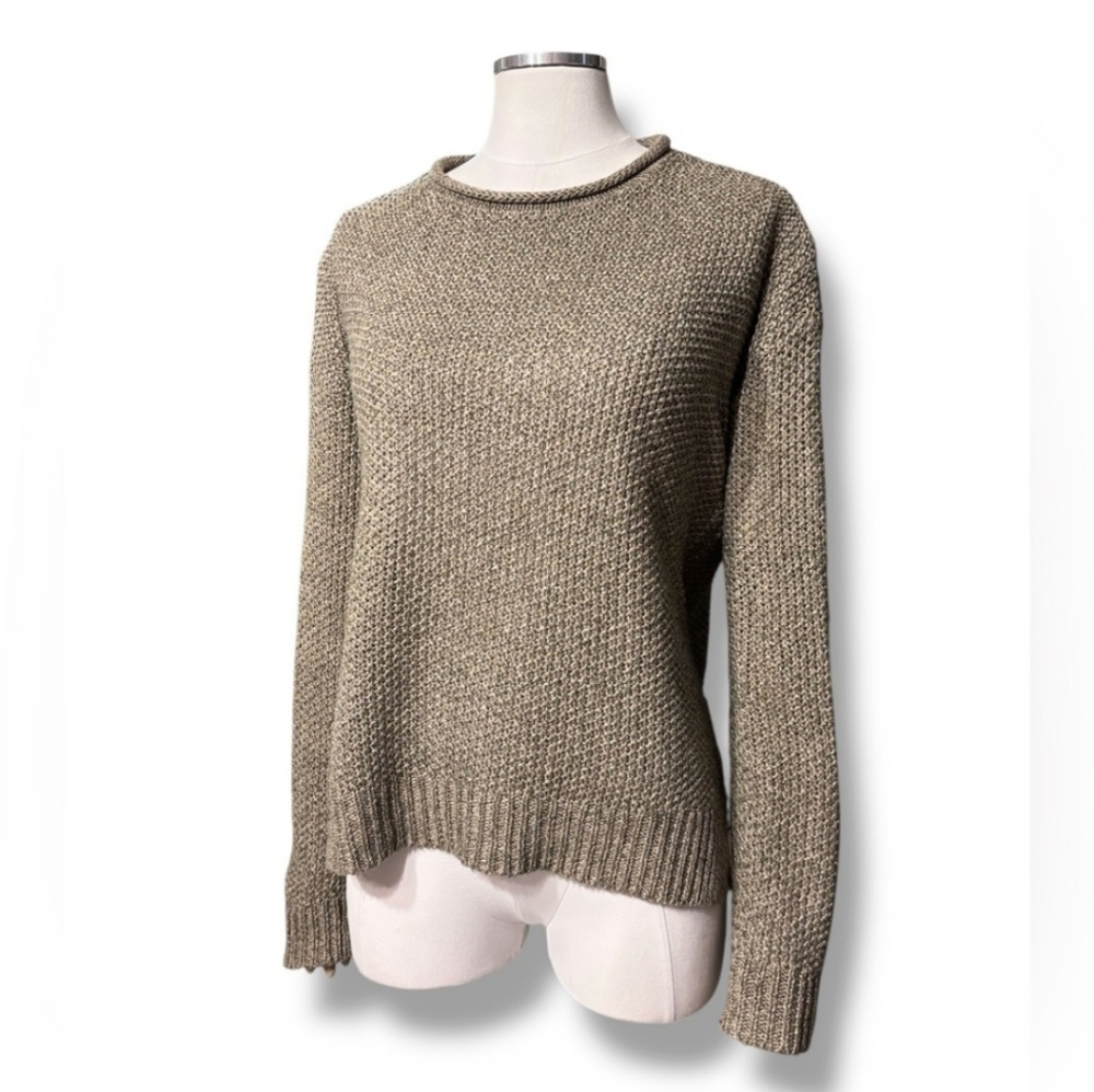 POLO RALPH LAUREN Tan Rolled Collar Loose Knit Cotton Linen Pullover Sweater